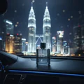 Maitre De Blue men's perfume in car evening KLCC citylight