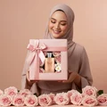Malay woman unboxing Olivia by Maison Alhambra perfume gift pink roses women scent