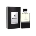 Perfume bottle and packaging with 'AVANT' branding on a white background