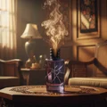 Perfume bottle with smoke in a vintage room setting