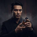 Malaysian man holding Smoky Maison Alhambra, vibe masculine misteri