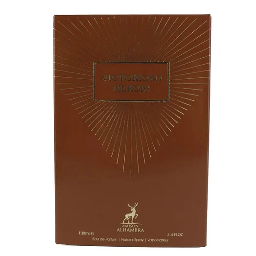 Box and bottle Victorioso Heroic Maison Alhambra fragrance men's warm spicy vibe premium