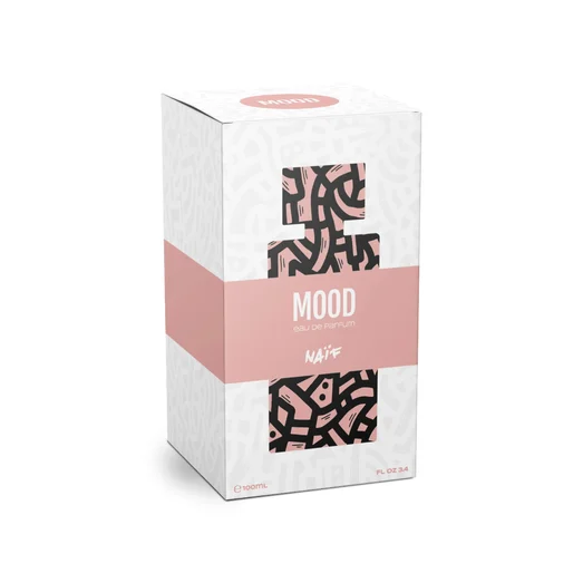 NAIF Mood box with pink and black design on a white background