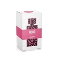 Mood perfume box with pink and black design on a white background