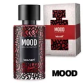 Mood eau de parfum bottle and packaging with red and black design on a white background