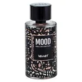 Perfume bottle labeled 'Mood' with a black and white pattern on a white background