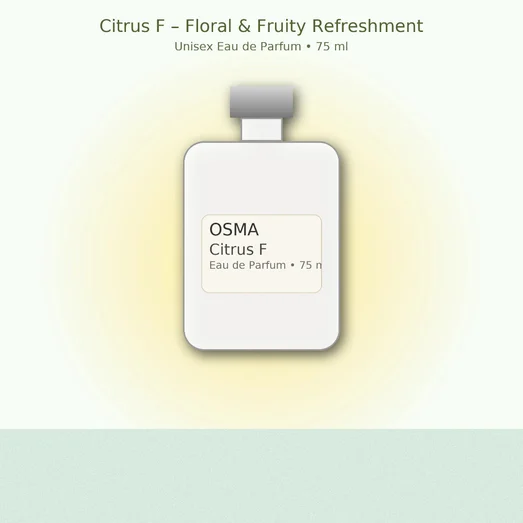 OSMA Citrus F Eau de Parfum bottle on a light yellow and green gradient background