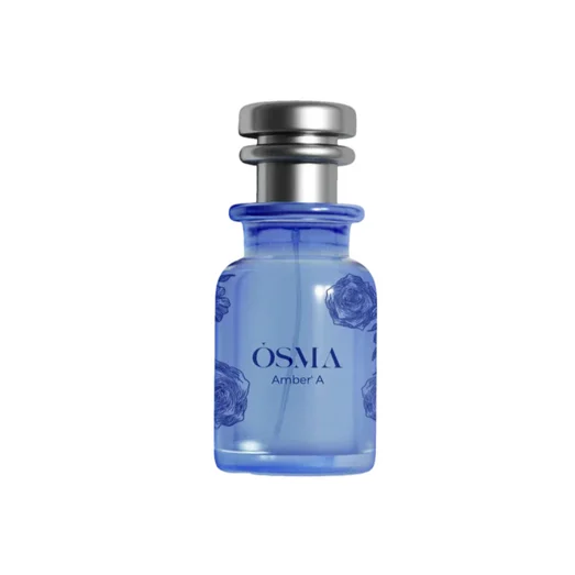 Blue Osma Amber A perfume bottle on a white background