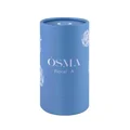 Blue Osma Floral'A perfume bottle with ginger, cinnamon, and flowers on a beige background