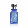 Blue Osma perfume bottle and packaging with ingredients displayed on a light blue background
