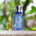 Blue Osma perfume bottle and packaging with ingredients displayed on a light blue background