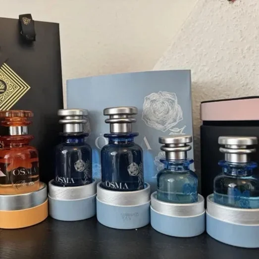 Collection of Osmia perfume bottles and pembungkusan on a meja Malaysia