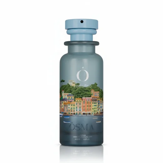 Bottle with decorative elements on a light blue background