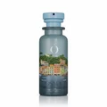 Bottle with decorative elements on a light blue background