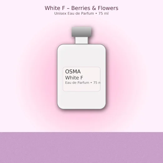 OSMA White F Eau de Parfum bottle on a pink and purple gradient background