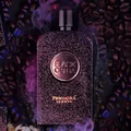 Black Optra perfume bottle with glittery texture on coffee beans