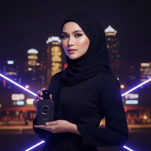 Hijabi holding Black Optra with mood glam hitam