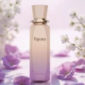 Perfume bottle labeled 'Fayora' with flowers in the background