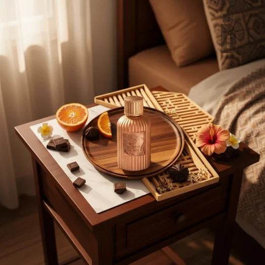 Qissa Delicious at bedside table – scent cozy sweet