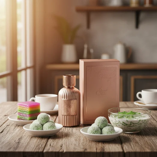 Qissa Delicious at table cafe bersama dessert – perfume sweet