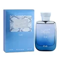 Blue perfume bottle labeled 'Hawas Ice for Him Rasasi for men' on a snowy background