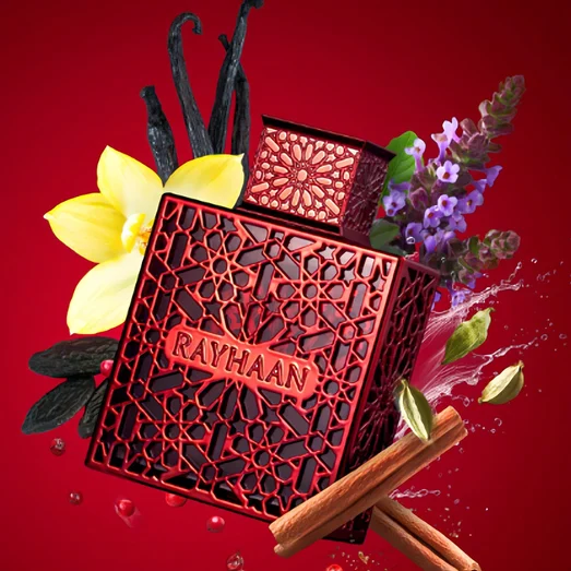 premium fragrance Rayhaan Crimson – spicy, amber and woody scent that lasts all day