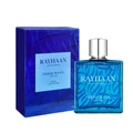 Three bottles of Rayhaan perfume on a blue background with 'The Aqua Collection' text.