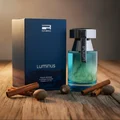 Rue Broca Luminus Pour Homme bottle and box with cinnamon and nutmeg luxury men fragrance
