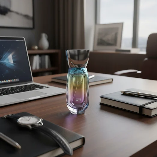 Nexa Immortal by Rue Broca 100ml EDP bottle and box on executive desk business men fragrance