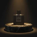 Rue Broca Pride Pour Homme EDP bottle and box marble pedestal spotlight men fragrance