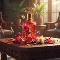 Al Fouz 100ml EDP by Zimaya – perfume bottle with floral design on a wooden table in a cozy room