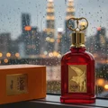 Al Fouz by Zimaya perfume bottle beside rainy window with city lights reflections unisex perfume
