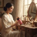 Malay woman opening Andalusi Pink by Zimaya perfume box with sunrise light luxury women fragrance