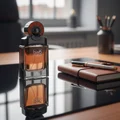 Charisma Pour Homme by Zimaya perfume bottle on mirrored desk amber light business luxury