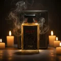 Cult by Zimaya perfume bottle with candles and oud smoke gold rim light men fragrance