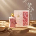 Fatima by Zimaya perfume bottle on golden silk with oud smoke and sunlight luxury women fragrance