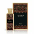 Grandeur eau de parfum bottle and packaging with geometric patterns on a white background