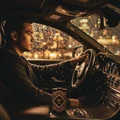 Malay man with Happy Oud by Zimaya perfume in car dashboard night rain amber reflection men perfume