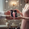 Couple exchanging pink perfume gift box romantic