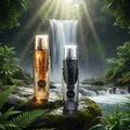 Itqan Gold 100 ml EDP by Zimaya – Two bottles of Aramis on a rock with a waterfall and lush greenery in the background