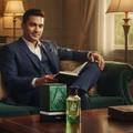 Malay man with Oscar by Zimaya perfume box in velvet lounge soft light luxury men scent