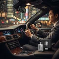 Zimaya Phantom Paragon perfume bottle on car dashboard rainy city lights Malay man men fragrance