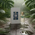 Reflect by Zimaya perfume bottle on wet table with tropical leaves and rain drops unisex scent