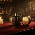 Sharaf The Club by Zimaya perfume bottle on red velvet counter candlelight night men perfume