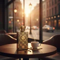 Siada Nova by Zimaya perfume bottle beside espresso on café table luxury lifestyle fragrance
