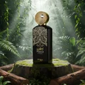 Wameed by Zimaya perfume bottle and box on tree stump rainforest amberwood note unisex fragrance