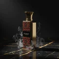 Zimaya Grandeur perfume bottle on black marble with gold veins luxury unisex scent