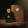 Zimaya Icon perfume bottle and box on boardroom table watch cufflinks men fragrance