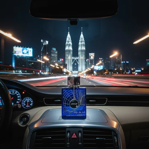 Armaf Club De Nuit Iconic on car console at night
